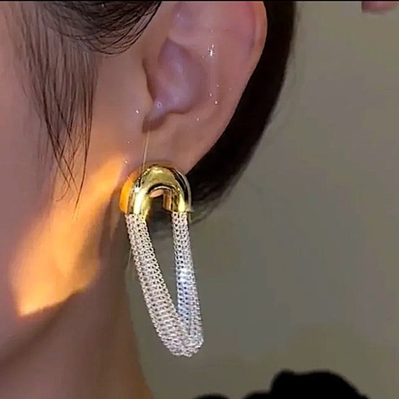 Gold Silver Chain Link Dangle Earrings Punk Retro Minimalist - Picture 5 of 10